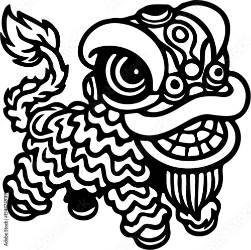 barongsai silhouette vector illustration, isolated on white