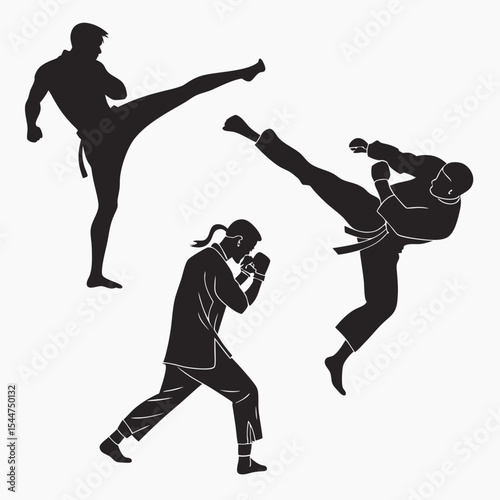Martial Arts MMA Silhouette Vector Sheet – 3 Dynamic Fighting Poses