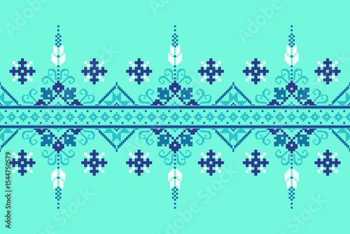 Cross stitch pattern concept showcasing traditional ethnic geometric pattern, Design for textile, background,carpet,wallpaper,clothing,wrapping,Batik,fabric,Vector illustration	
