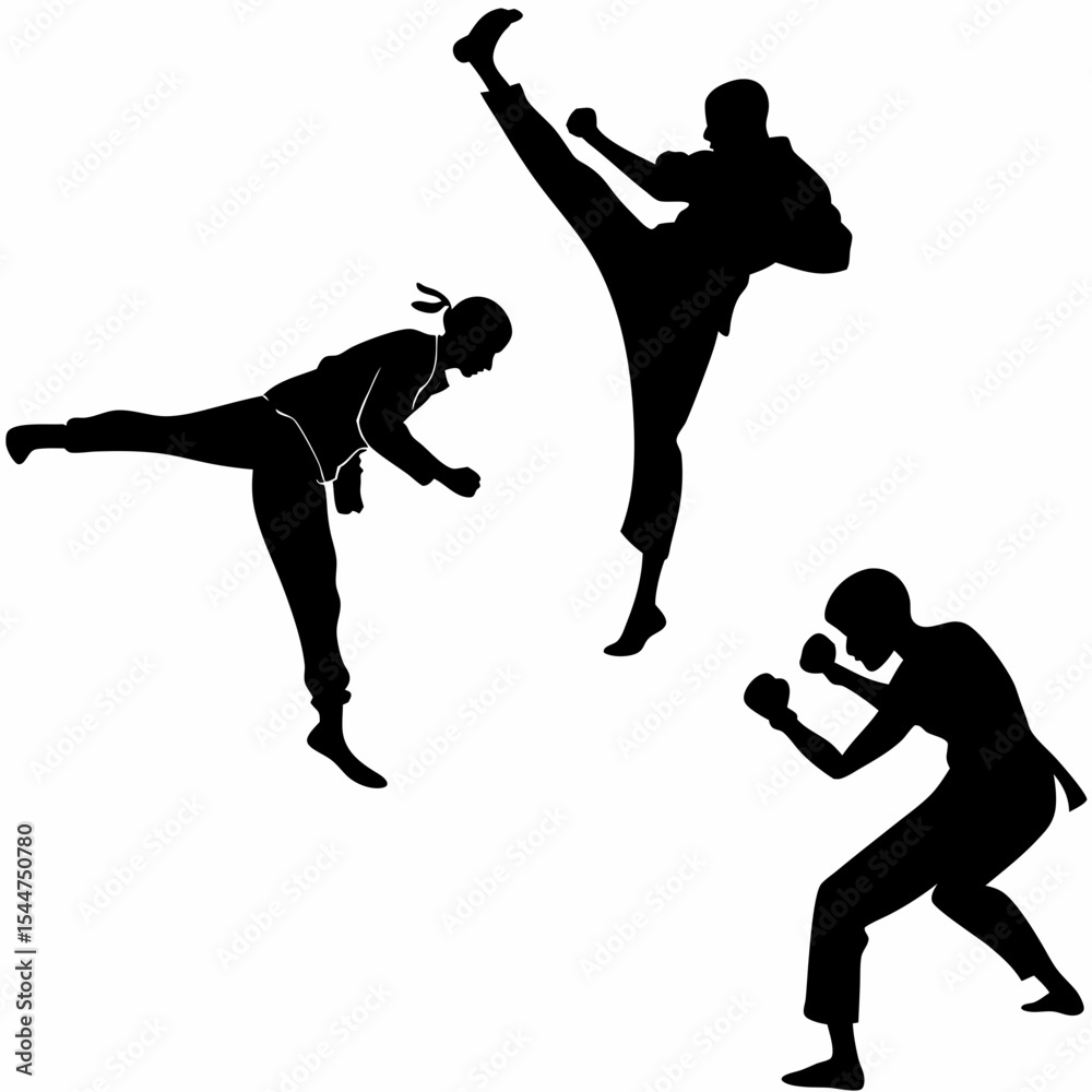 Fototapeta premium Martial Arts MMA Silhouette Vector Sheet – 3 Dynamic Fighting Poses