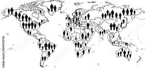 World map showing population distribution with people icons in black