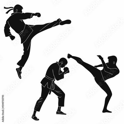 Martial Arts MMA Silhouette Vector Sheet – 3 Dynamic Fighting Poses
