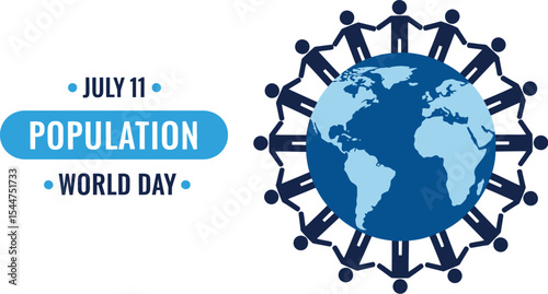 Illustration of world population day with globe and people holding hands