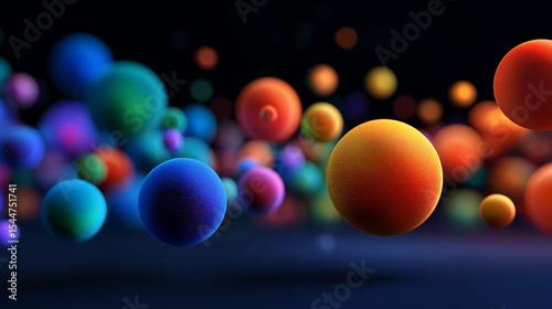 Vibrant floating textured spheres in space