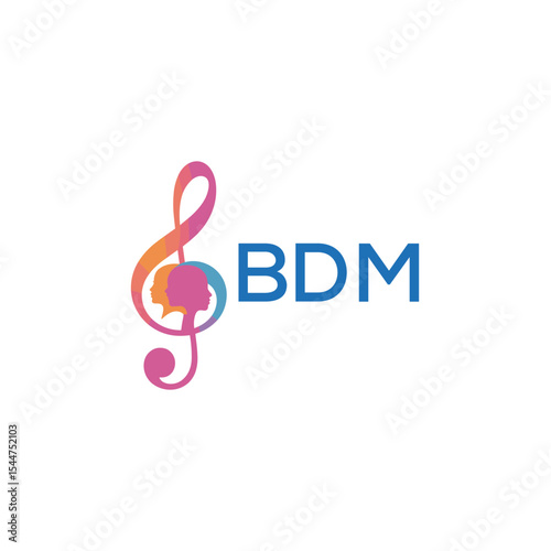  "BDM Music and Arts Logo Design, BDM Later Logo, Abstract Treble Clef with Human Faces"
