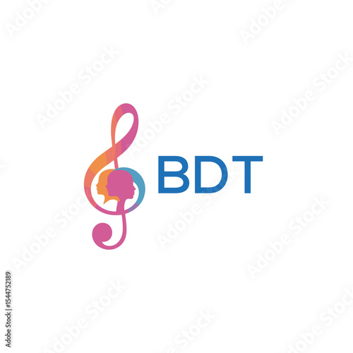  "BDT Music and Arts Logo Design, BDT Later Logo, Abstract Treble Clef with Human Faces"
