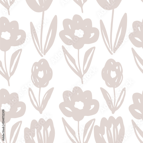 Beige floral wildflower silhouette  seamless pattern for fabric, textiles, clothing, wallpaper, cover, banner, home decor, florals backgrounds