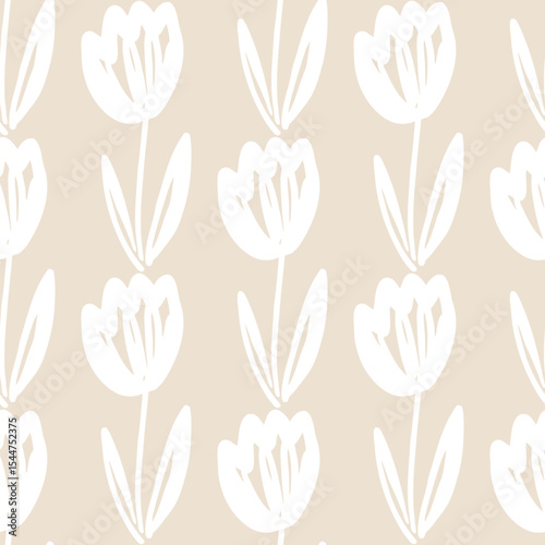 White floral sketch pattern on beige background seamless pattern for fabric, textiles, clothing, wallpaper, cover, banner, home decor, florals backgrounds