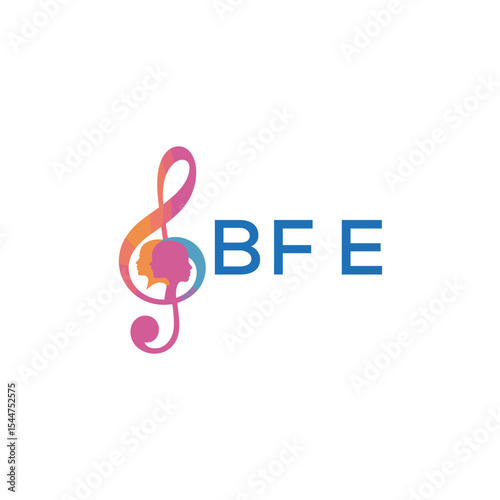  "BFE Music and Arts Logo Design, BFE Later Logo, Abstract Treble Clef with Human Faces"
