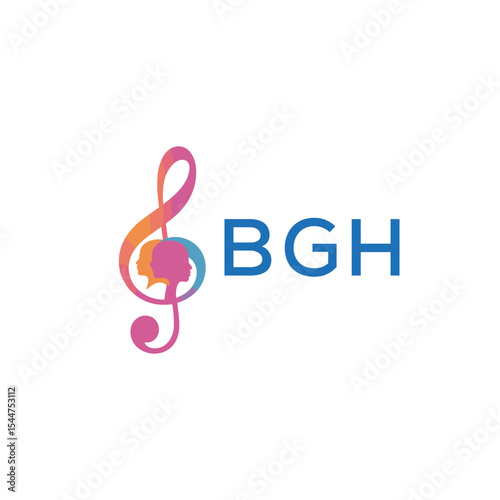  "BGH Music and Arts Logo Design, BGH Later Logo, Abstract Treble Clef with Human Faces"
