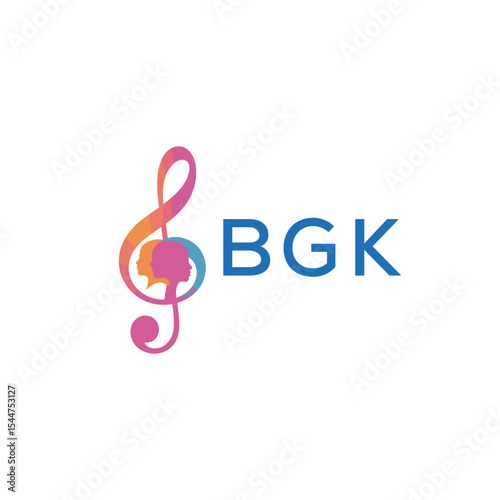  "BGK Music and Arts Logo Design, BGK Later Logo, Abstract Treble Clef with Human Faces"
