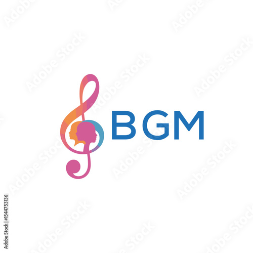  "BGM Music and Arts Logo Design, BGM Later Logo, Abstract Treble Clef with Human Faces"
