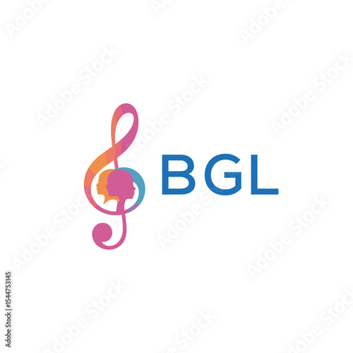  "BGL Music and Arts Logo Design, BGL Later Logo, Abstract Treble Clef with Human Faces"
