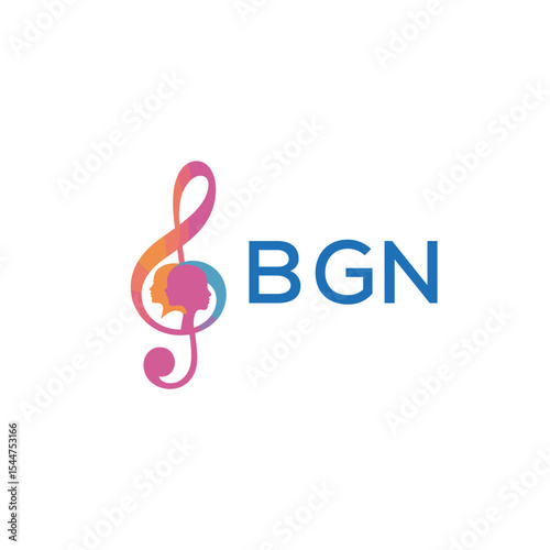  "BGN Music and Arts Logo Design, BGN Later Logo, Abstract Treble Clef with Human Faces"
