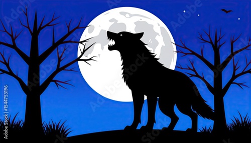 Howling Wolf Silhouette Night Moon Forest.