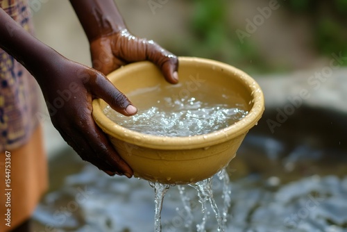 Child holding bowl of fresh water in developing country