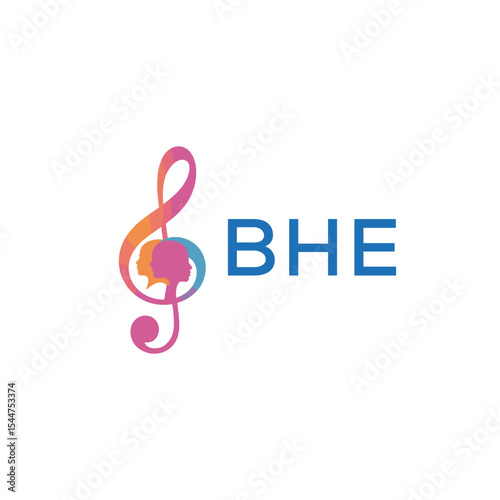  "BHE Music and Arts Logo Design, BHE Later Logo, Abstract Treble Clef with Human Faces"
