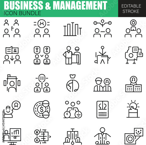 Business and Management Icon Set – Flat Vector Icons for Corporate Strategy and Operations