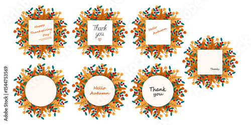 Happy Thanksgiving Day Thank you Hello Autumn Lettering on Note pages Autumn leaves Wreath Bundle