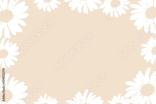 White daisy silhouette vector illustration  background with floral frame design, place for a text