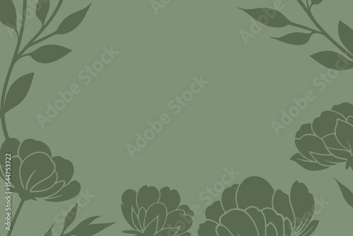 Peony floral corner frame vector illustration with bold botanical design, place for a text