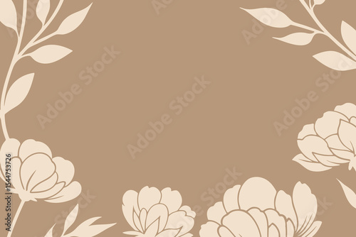 Peony floral corner frame vector illustration with bold botanical design, place for a text