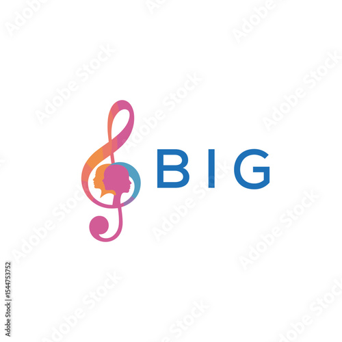  "BIG Music and Arts Logo Design, BIG Later Logo, Abstract Treble Clef with Human Faces"
