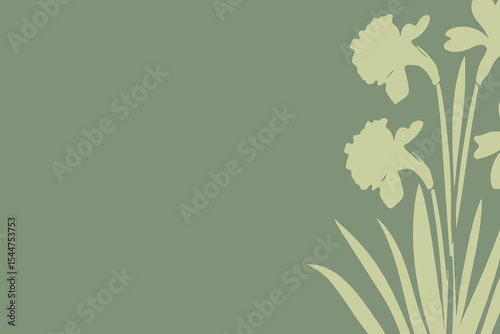 Pale daffodil floral border vector illustration with botanical sketch on green background, place for a text