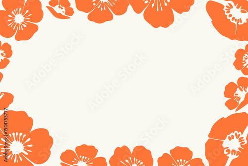 Anemones flower silhouette border vector illustration with cream background and floral frame design, place for a text