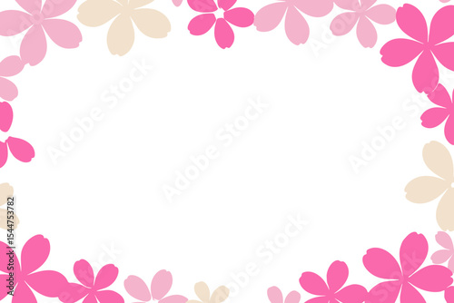Pink floral petal frame vector illustration with soft pastel colors and light background, place for a text