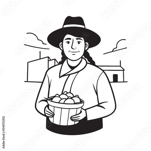 Bolivian Saltines Street Vendor Outline