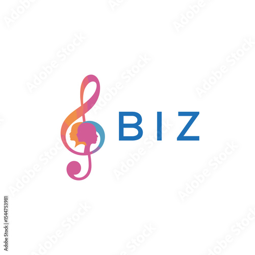  "BIZ Music and Arts Logo Design, BIZ Later Logo, Abstract Treble Clef with Human Faces"
