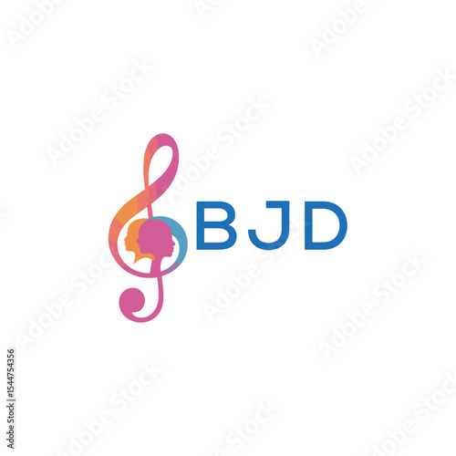  "BJD Music and Arts Logo Design, BJD Later Logo, Abstract Treble Clef with Human Faces"
