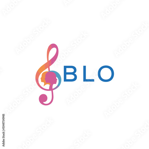  "BLO Music and Arts Logo Design, BLO Later Logo, Abstract Treble Clef with Human Faces"
