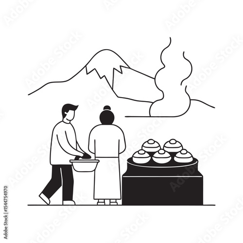 Nepali Momo Food Cart Drawing Illustration