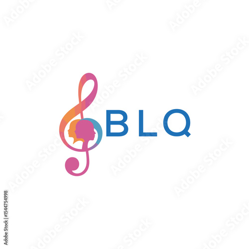  "BLQ Music and Arts Logo Design, BLQ Later Logo, Abstract Treble Clef with Human Faces"
