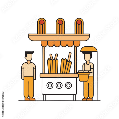 Spanish Churros Food Cart Drawing Illustration