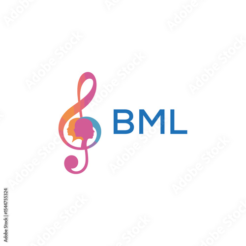  "BML Music and Arts Logo Design, BML Later Logo, Abstract Treble Clef with Human Faces"
