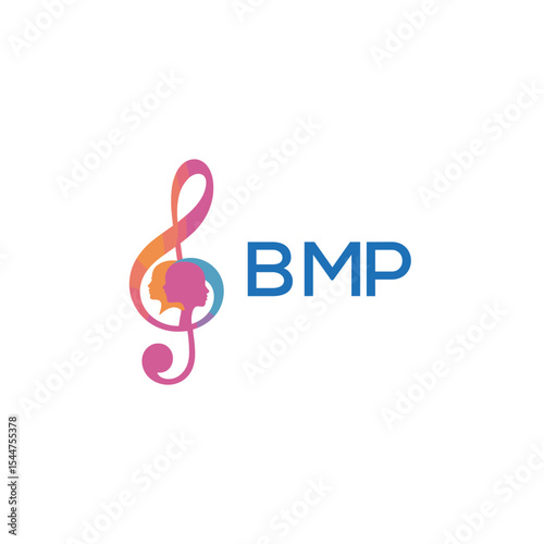  "BMP Music and Arts Logo Design, BMP Later Logo, Abstract Treble Clef with Human Faces"
