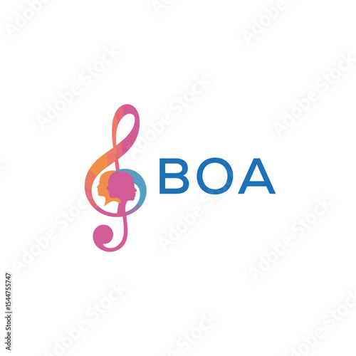  "BOA Music and Arts Logo Design, BOA Later Logo, Abstract Treble Clef with Human Faces"
