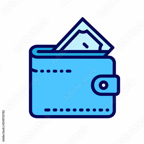 a blue wallet with money sticking out of it , credit card vector icon , credit card icon 
