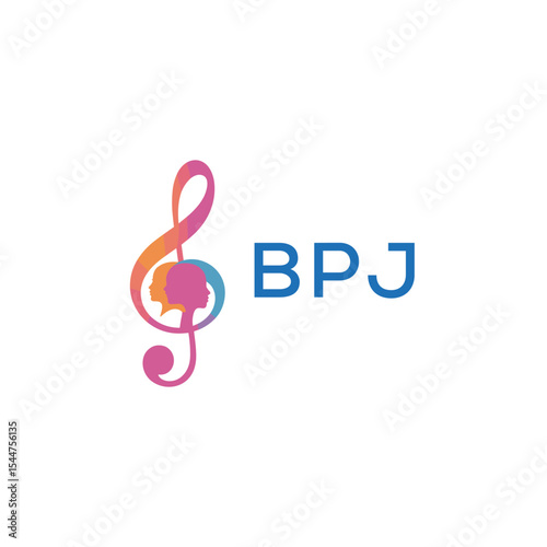  "BPJ Music and Arts Logo Design, BPJ Later Logo, Abstract Treble Clef with Human Faces"

