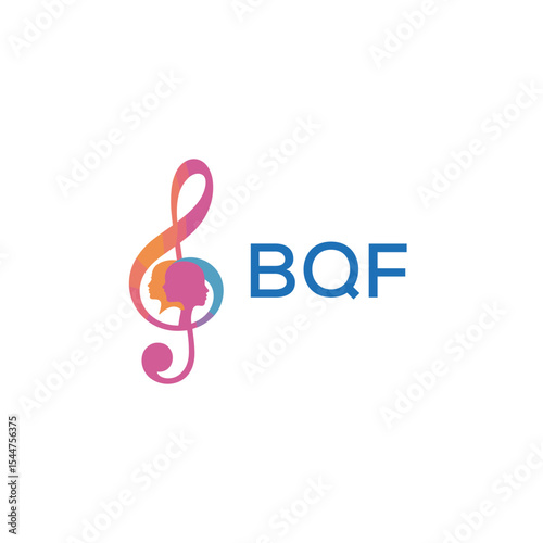  "BQF Music and Arts Logo Design, BQF Later Logo, Abstract Treble Clef with Human Faces"
