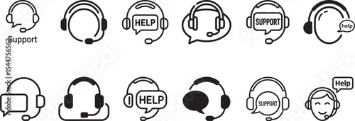 Customer support headset icons helpdesk service. eps-10
