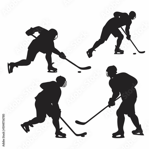 Ice Hockey Player Silhouette Vector Set in Action Poses