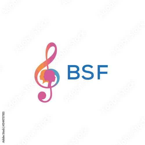  "BSF Music and Arts Logo Design, BSF Later Logo, Abstract Treble Clef with Human Faces"
