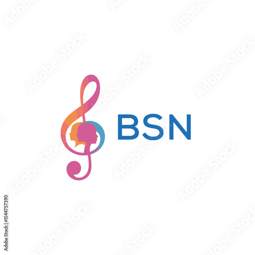  "BSN Music and Arts Logo Design, BSN Later Logo, Abstract Treble Clef with Human Faces"
