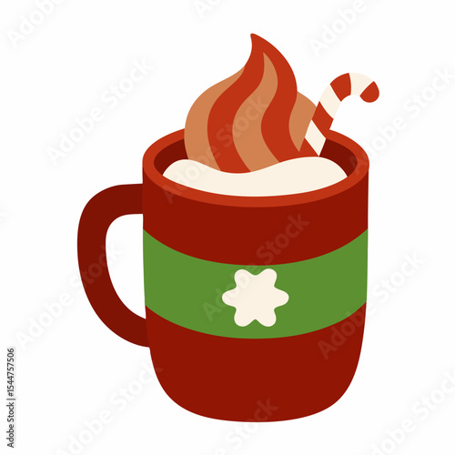 Christmas hot chocolate cup vector icon on white background.