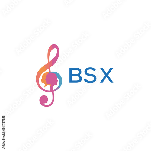  "BSX Music and Arts Logo Design, BSX Later Logo, Abstract Treble Clef with Human Faces"
