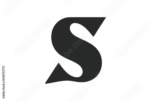 Stylized letter s in dark gray against white space